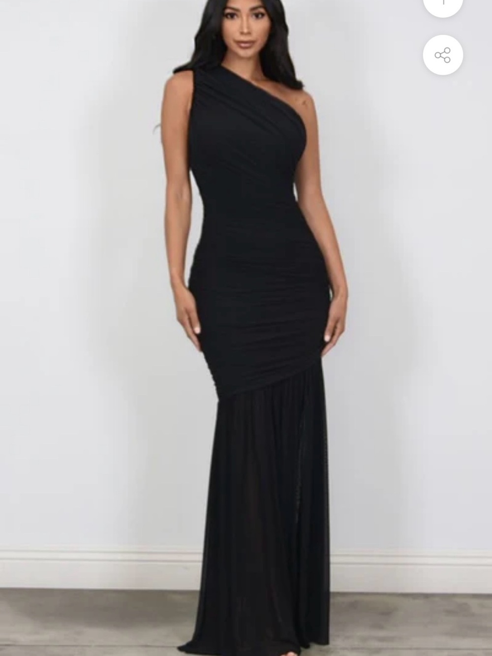 cameo Black One-Shoulder Ruched Evening Gown